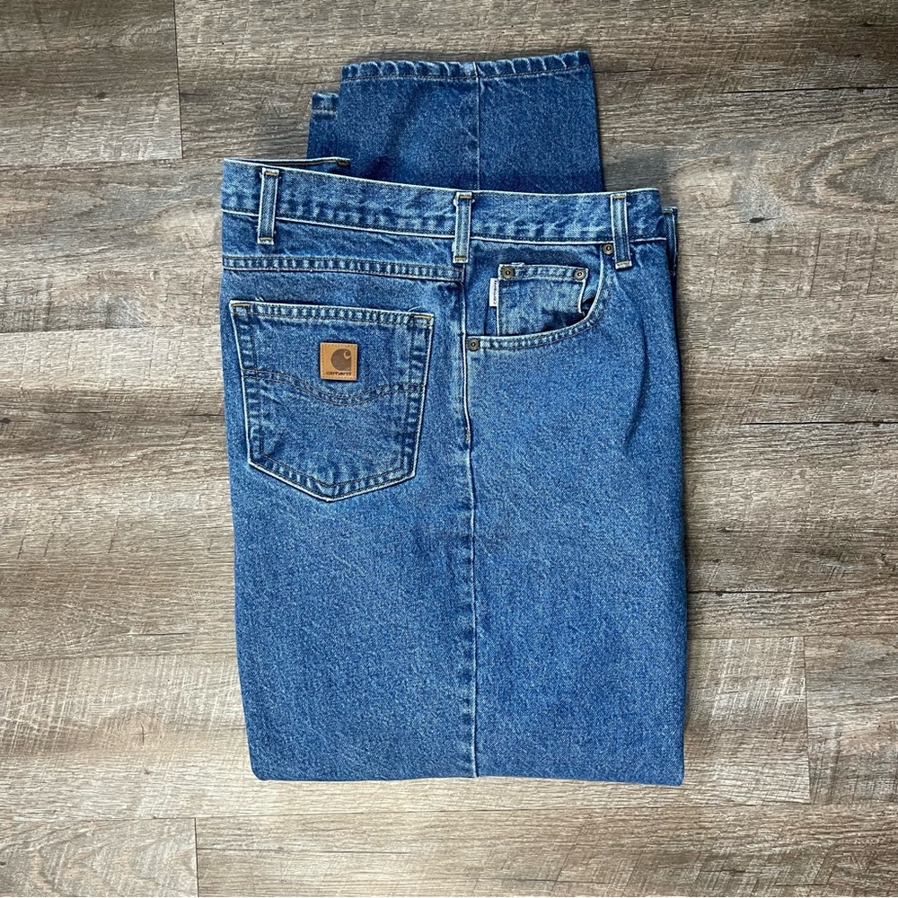 Carhartt Men's Relaxed Straight Leg Fit Denim Jeans 48 X 32 Blue Wash Patch